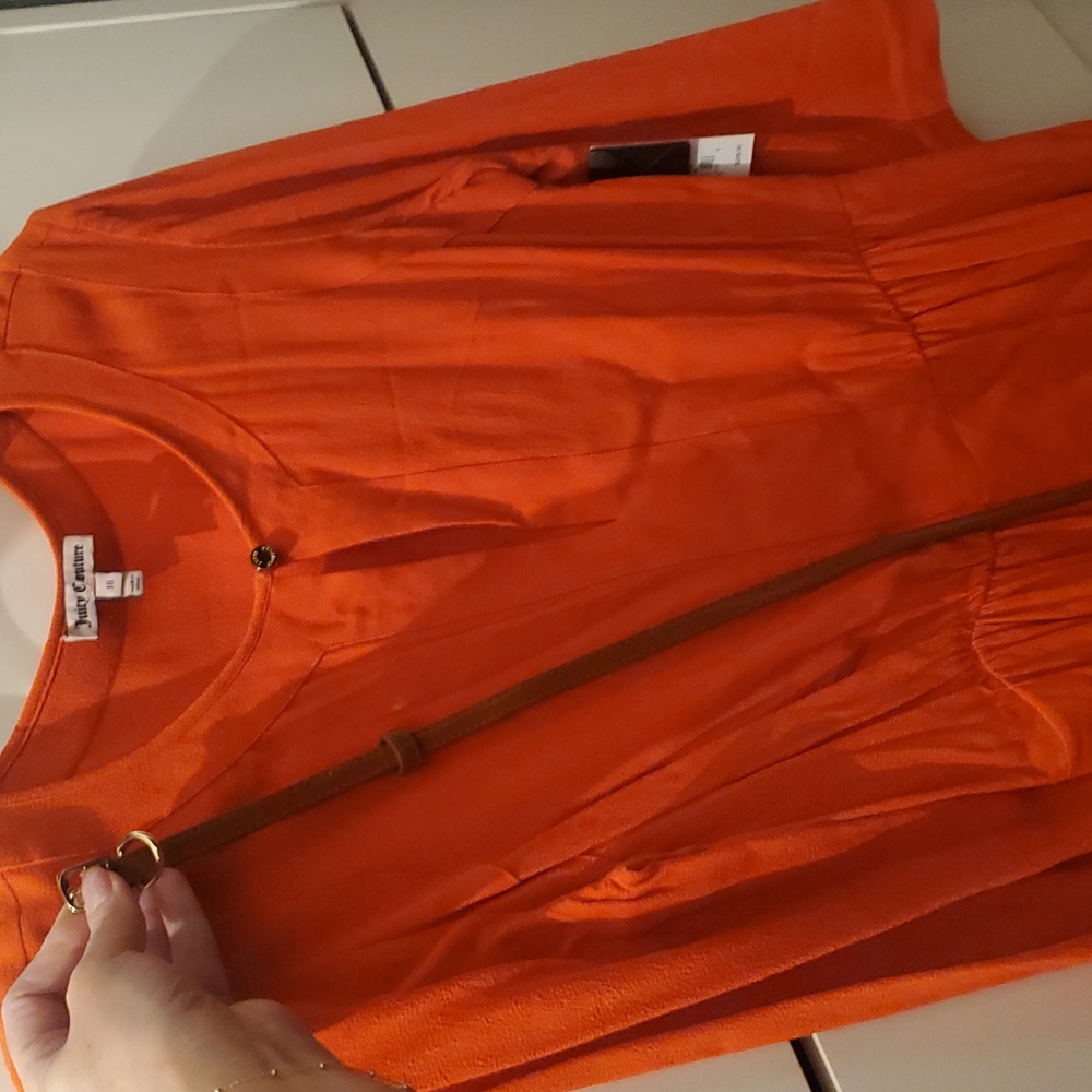 NWT Juicy Couture Orange Blouson Crepe 3/4 Sleeves Edith Dress Size 10 NWT - Picture 5 of 10